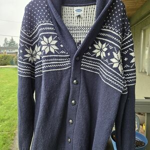 Old Navy Fair Isle Cardigan with White Snowflake Design